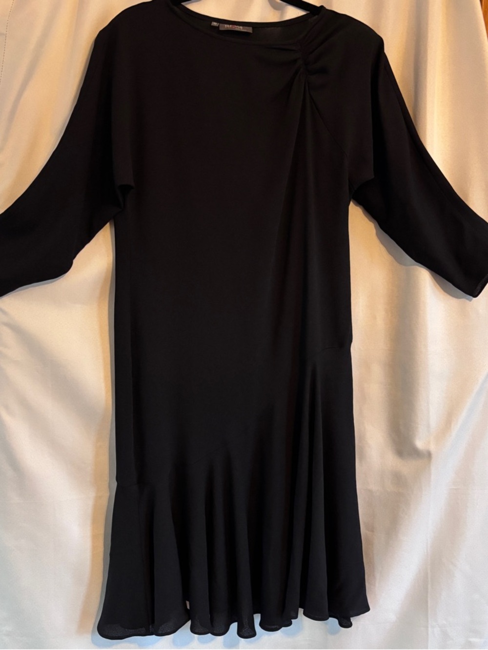 Regina Kravitz  ~ Black Women's Ruched Neck A-Line Dress (3/4 sleeve) ~ Size 10